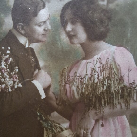 Idylle Sous Bois Antique Postcard Lover Scene French Writing Sentimental Wedding - Picture 7 of 9